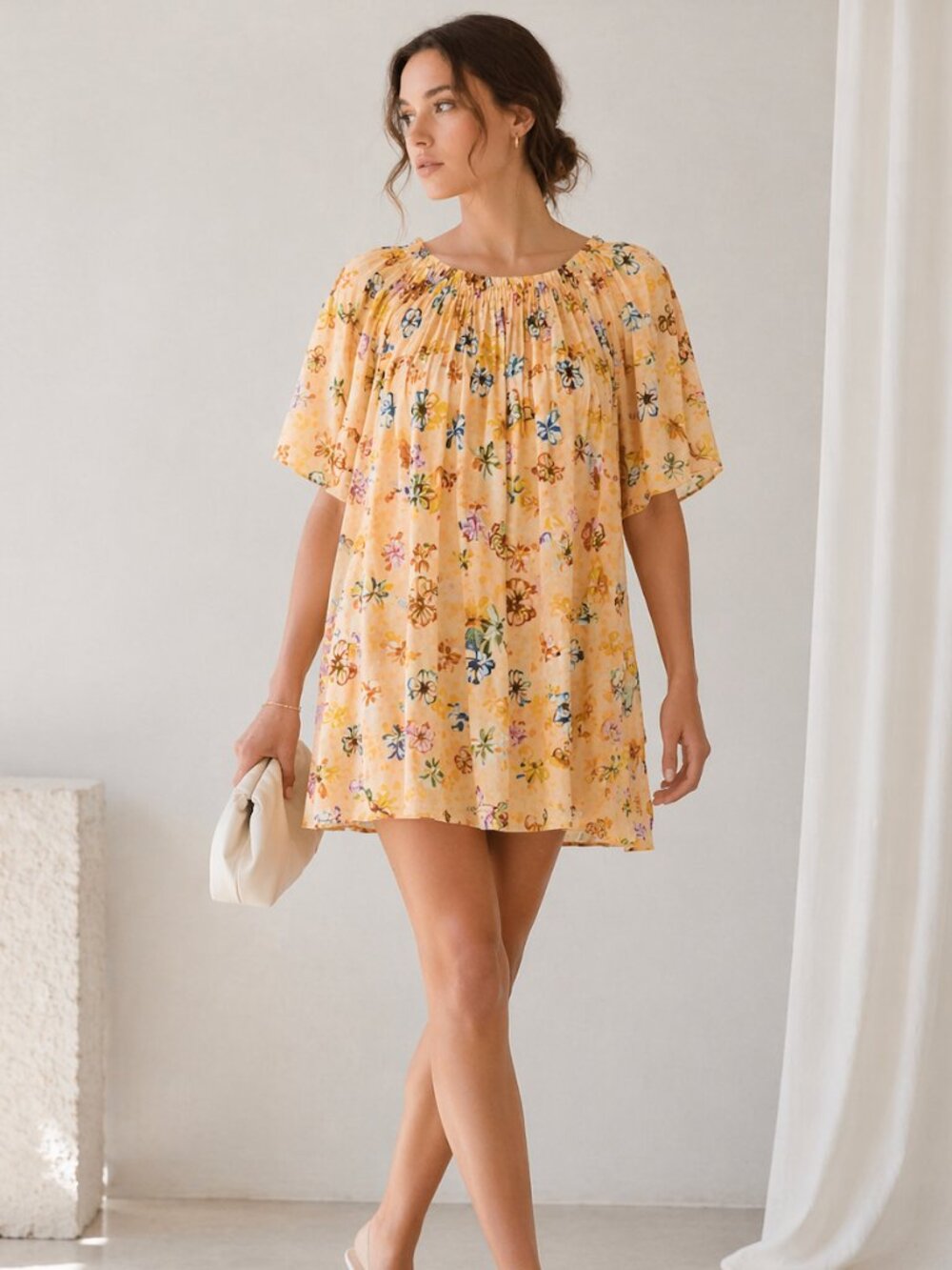 Ulla Johnson Gallia Floral Smocked Mini Dress Boho Babydoll Prairie Swing Dress